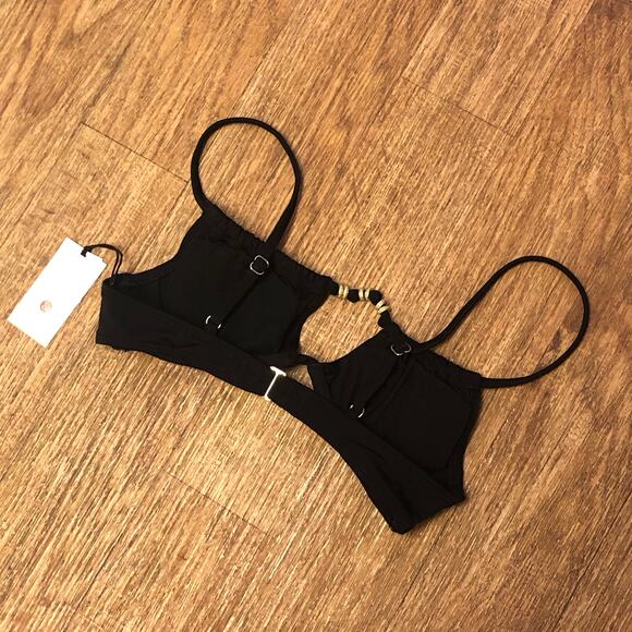 Shade & Shore Black with Gold Bead Detail Cutout Underwire Bikini Top Size 32B - Picture 6 of 9